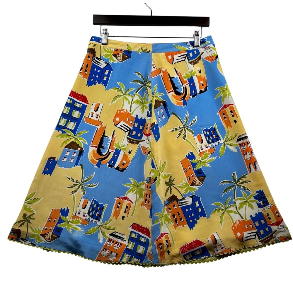 Silkland 100% Silk Skirt Size 8 Tropical Print Y2K Scalloped Hem Art Resort Wear